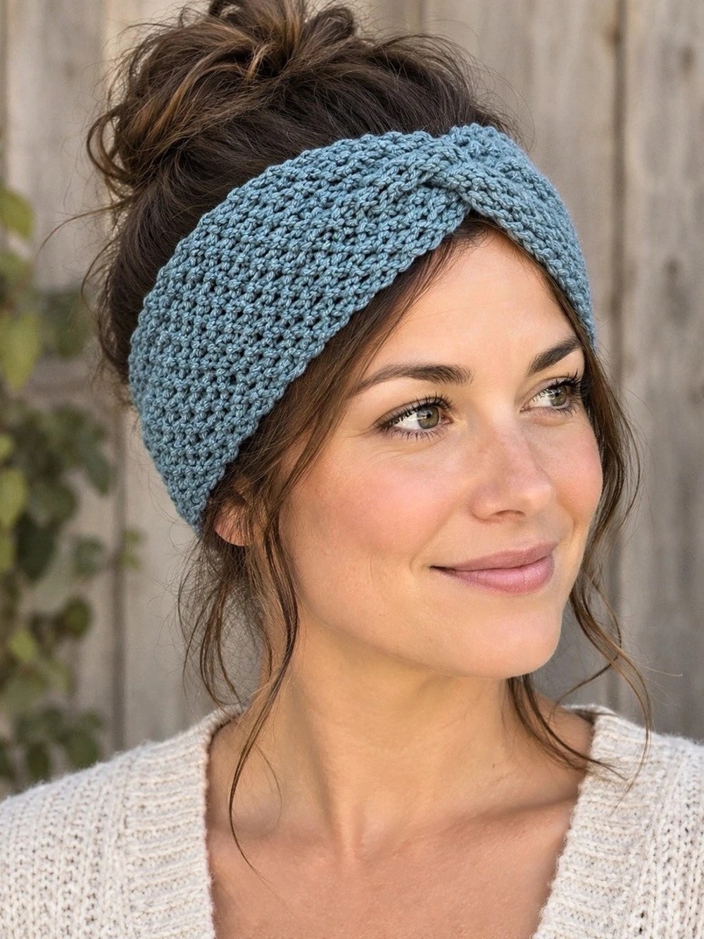Knitted Twist Headband in Blue Cotton Handmade New with Tags